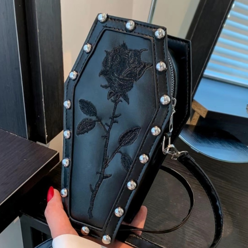 Women’s Fashionable Floral Embroidered Coffin Shaped Crossbody Bag - new